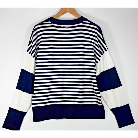 Barbour Bradley Stripe Sweater Women Small US6 Navy White Cotton Nautical Preppy - Picture 4 of 13